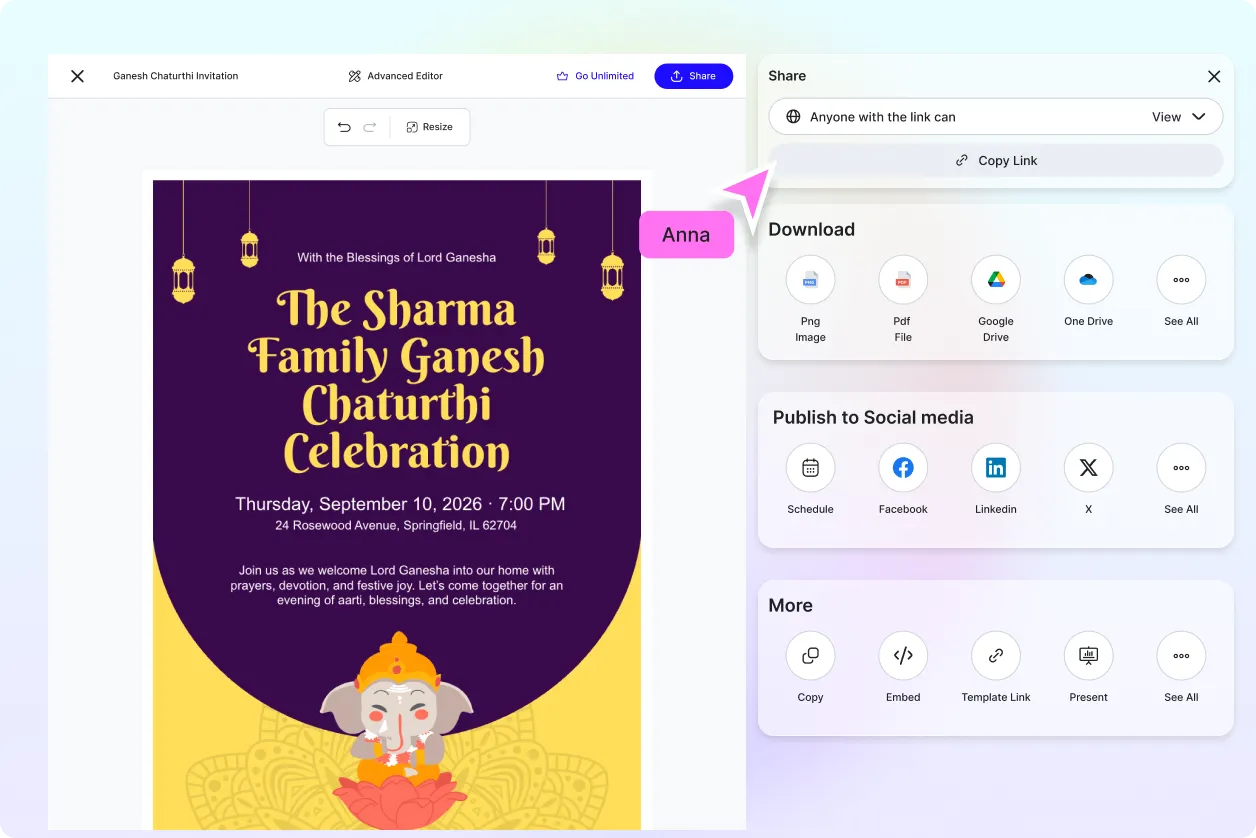 Free AI Ganesh Chaturthi Invitation Generator, Free Online Festival Invitation Maker
